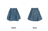 Summer Blue Korean Sweet Denim Skirt Women High-waisted France Vintage Mini Skirts Female Retro Shirred Tie Up Skirt Casual