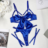 Bowknot Lingerie Open Bra Lace Up Sexy Underwear 3-Piece Satin Erotic Outfit Young Girls Uncensored Bilizna Set Of Sex