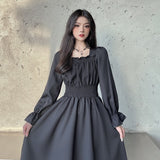 y2k Dress Women Elegant Gothic Vintage Black Casual Princess Party Midi Dress Office Lady Korean Fashion Short Sleeve Summer New