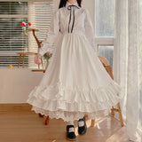 Japanese Solid Color Double Layer Vintage French Ruffled A-line Skirt Hepburn Style Black White Half Skirt Female Long Skirts