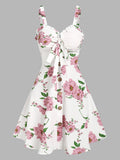 Floral Print Bowknot Ruffled Mini Escapism Resort Style Sundress Easter Summer Mock Button Ruched Bust Garden Party Dresses