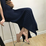 Spring and Summer Cheongsam Style Loose Knitting Dress Women V-neck Striped Ribbed Dresses Vestidos De Mujer Casual