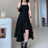Darianrojas Harajuku Black Slip Dress Korean Style Streetwear Women Summer Sundress Goth Gothic Punk Midi Dress Bandage Party