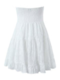 Women White Strapless Lace Dress Sweet Ladies Sexy Mini Party Robe