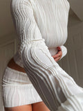 White Skirt Sets Autumn Long Sleeve Top Two Piece Sets Womens Outifits Fashion T-shirt and High Waist Mini Dress Set Y2K