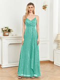 Elegant Green Sequins V Neck Evening Dress Guest Wedding Party Maxi Formal Dress  Women Long Prom Cocktail Dress