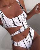 Irregular Printed One-piece Swimsuit Fashion High Waist Triangle Asymmetrical Bikinis Sets Solid Slim Stitching Women's Swimsuit