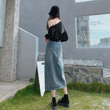 Open Half Denim Skirt Women  Summer New Y2k High Waist Long Skirt Female Package Hip Skirt Jean Skirts Long Tyle Harajuku