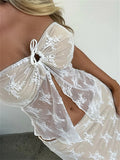 Lace Bustiers Corsets Strapless Off Shoulder Tube Tops Party Clubwear Mesh See Through Tank Summer Mini Vest