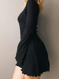 Darianrojas Casual Frill Long Sleeve Black Female Dress Slim Spring Autumn Mini Dresses Basic Fashion Elegant Outfits Korean Chic