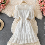 SMTHMA  Fashion Summer Lace Dress Female Hollow Out High-End Temperament Sweet Elegant Ruffle Dresses Vestidos