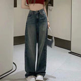 Vintage Wide Leg Cargo Jeans Women Autumn High Waist Bagge Pants Woman Y2K Streetwear Loose Denim Trousers Female