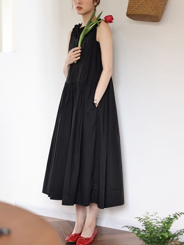 Women's Summer Dress  O-Neck Solid Sleeveless Robe Streetwear Women Clothing Black Dress LOOSE Fashion Formal Dresses