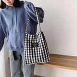 Darianrojas Fashion Durable Women Student Cotton Linen Single Shoulder Bag Shopping Tote Check Plaid Female Flax Canvas  Bags