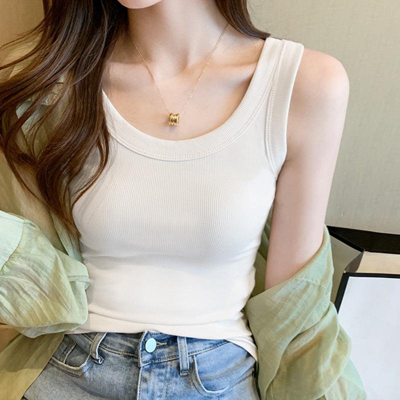 Women Vest Quality Knitted Camis U-neck Sleeveless  Tank Tops Casual Solid Color Basic Camisole For Female