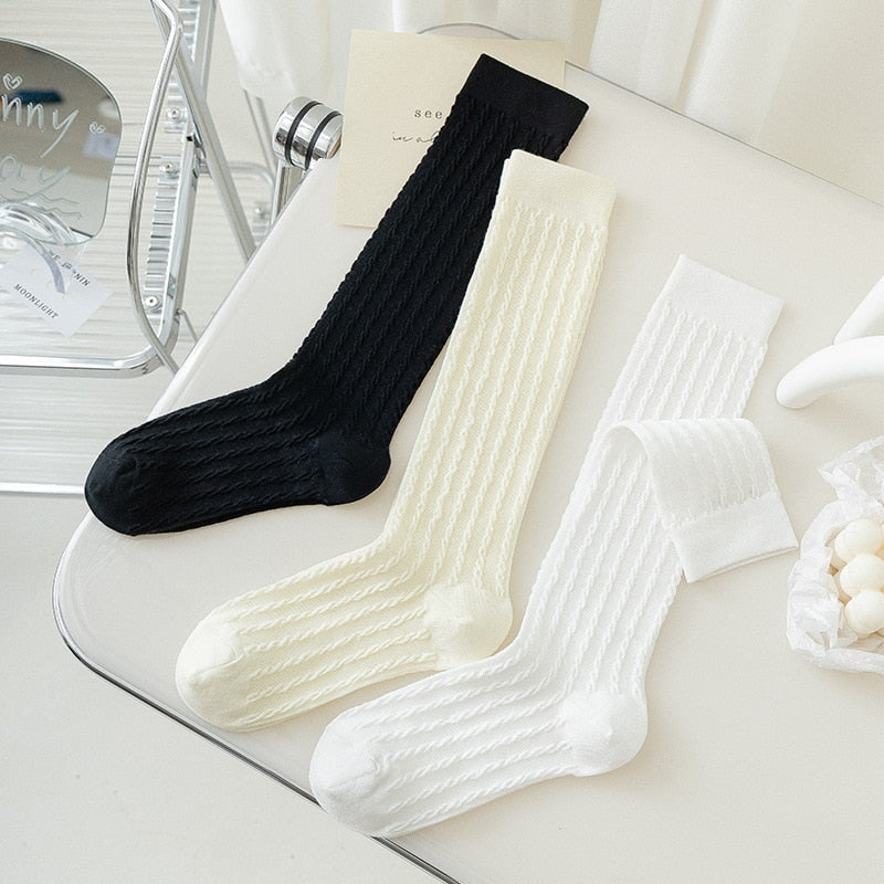 Darianrojas Summer Thin Nylon Long Socks Stockings JK Japan Style Knee High Socks Lolita Girl Kawaii Cute Solid Black White Socks Stockings