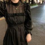 Darianrojas Gothic Black Lace Dress Women Casual Elegant Party Midi Ruffle Long Sleeve Dress Emo Y2k Goth Clothes Spring Robes