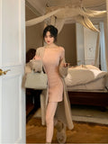 Korean Fashion Knitted Dress Women Long Sleeve Short Party Dress Elegant Autumn Slim Sexy Y2k Mini Dress Casual Female Chic