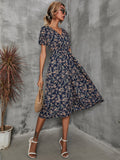 Chiffon Dress Summer Dress  Retro Yellow Red Floral Print Female Casual V-neck Short-sleeved A-line Beach Long Robe Dress