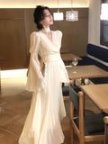 Women's French Elegant Ruffle Irregular Long Dress  Korean Fashion Fairy Pleated Party Evening One Piece Dress Spring