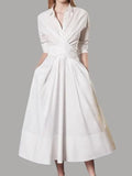 Dresses for Women Spring Summer Lapel Solid Strap Long Sleeve Dress White Dress Women Clothing Streetwear Evening Dresses