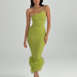 Sexy Green Short Cocktail Dresses Crepe Feather One Stripe Shoulder Mermaid dress Backless Prom Homecoming Gowns Dress