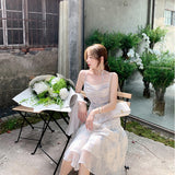 Midi Chiffon Summer Dress Women Spaghetti Straps Floral Thin Ladies Dresses Sexy Mini High Waist Party Club Woman Dress