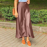 ZANZEA Woman Spring Autumn Satin Silk Skirt Work OL Back Zipper Faldas Saia Jupe Elegant Casual Party Solid Sundress