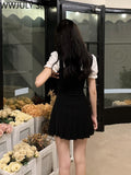 Sweet Mini Fake Two Dress Puff Sleeve Summer French Elegant Short Party Dress Woman Casual Korea Fashion Vintage Dress Slim