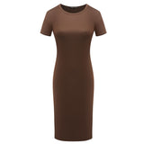 New thin Short Sleeve Knee Dress Fashion Simple Women's Solid Color Variety Dress