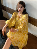 Darianrojas Floral Vintage Elegant Dress Women Causal Evening Beach Party Mini Dresses Female Summer Long Sleeve Two Piece Dress Korean