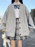 Preppy Style Gray Cardigan Hoodies Women Harajuku Kawaii Oversized Loose Sweatshirts Black All-match Tops Japan Sweet