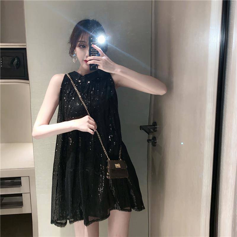 ZOKI Fashion Sequined Women Mini Dress Summer Silver Pullover Stand Collar Party Dress Sexy Club Night Summer Ladies Dress New