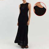 Summer Knitted Maxi Dress for Women Hollow Out See Through Long Sleeve Slim Elegant Sexy Dresses Club Party Beach Dress Casual