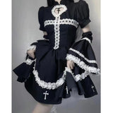 Harajuku Maid Kawaii Lolita Dress Women Costumes Hollow Out Aesthetic Cosplay Lace Trim Y2k Clothes Anime Dresses Woman