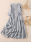 Summer Dresses Woman  Retro Loose Cotton  Linen Solid Color Mid-length High  Short-sleeved Dress Elegant Casual Women Robe