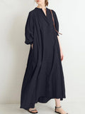 Dresses for Women Women's Solid Color Cotton Linen Retro Pleated Large Swing Loose Casual Long Dress Elegant Dresses Robe