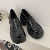 Darianrojas Platform Heels Loafers Women Shoes Black Chunky Heel Pumps Leather Lolita Style Platform Cover Heel Slip-on Sexy Shoes Lady Shoe