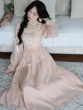 Pink Elegant Sweet Korean Style Dress Women France Vintage Evening Party Midi Dress Bubble Sleeve Retro Kawaii Fairy Dress