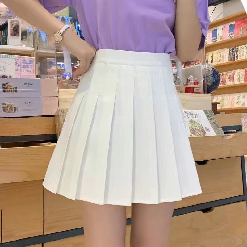 White A-line Skirt Women High Waist Irregular Drawstring Pleated Skirt Korean Version Summer Girly Style All-match Short Skirts