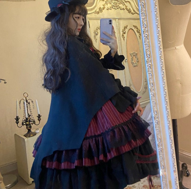 Darianrojas Victorian Lolita Jsk Dress Women Halloween Gothic Bat Collar Shirt and Woolen Princess Dresses Vintage Punk Harajuku Party Dress