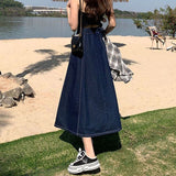 Lucyever Korean Style High Waist Long Skirts for Women Fashion  Summer Thin A-Line Denim Skirt Women's All-Match Midi Skirts