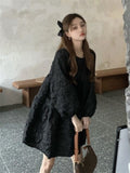 Gothic Harajuku Oversized Black Dress Women Goth School Student Long Sleeve Short Dresses Autumn Korean Fashion Kpop