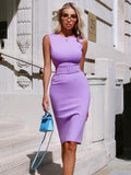 Bandage Dresses for Women Lilac Purple Elegant Party dress Bodycon Sexy Belt Waist Evening Birthday Club Outfit Summer