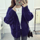 Y2k American Vintage Sweaters Women Autumn Winter Purple Cardigan Women Warm Loose V-neck Knitted Overcoat Weave Cardigans