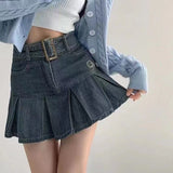 Pink strappy denim skirts women summer elegant sexy hot girl white lace stitching miniskirt ins casual sweet A-line skirt
