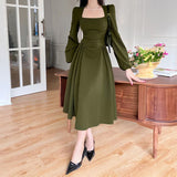 Darianrojas Korean Style Spring A-Line Dress For Women New Square Collar Puff Sleeve Mini Dresses Casual Elegant Ladies Robe
