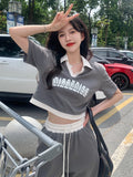 Summer Sporty Casual Sets Women Ulzzang Simple Hotsweet Crop Tops Fashion Ins Chic Schoolgirls Letter T-shirts Pants 2 Pieces