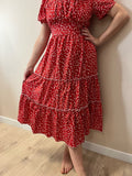 Summer Love Pattern Dot Print Dress Women Casual Short Sleeve Square Collar Ruffles Medium Long Chiffon Dress