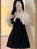 Darianrojas Korean Style Kpop Peter Pan Collar Dress Women Elegant Wrap Bodycon Black Mini Short Dresses Autumn Vestidos Female